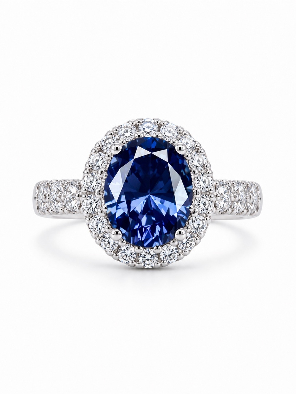 💙925 Sterling Silver Diamonique Simulated Tanzanite Halo Ring